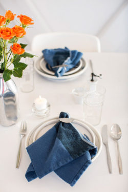 table set with handwoven napkins
